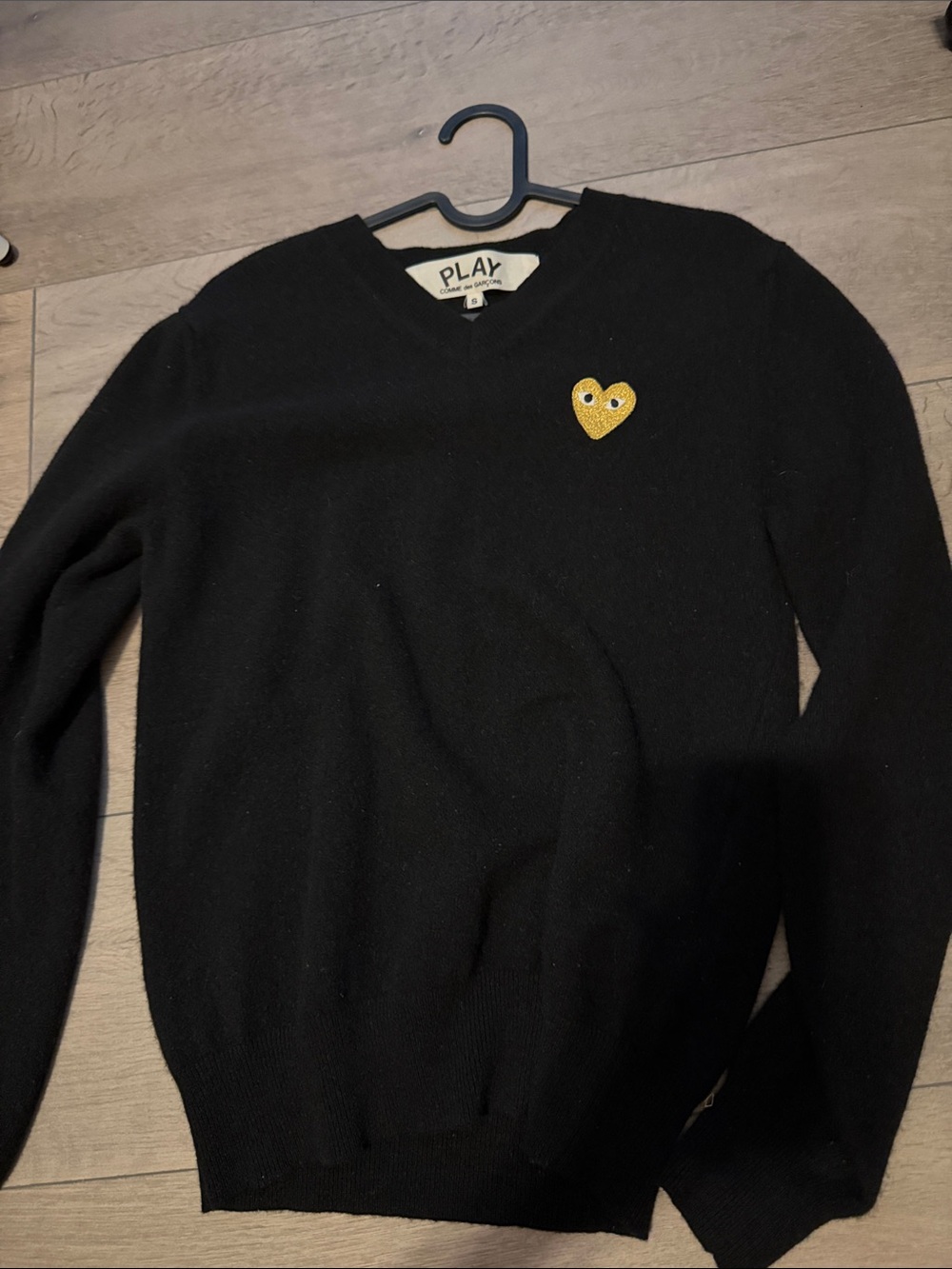 Comme des Garçons PLAY Black V-Neck Sweater with Gold Heart